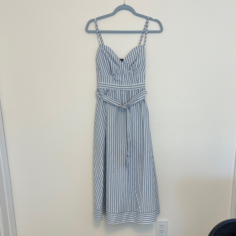 Aakaa Blue and White Striped Midi Dress